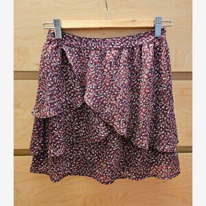 Esprit De Corp Urban Casual Maroon Floral Ruffle Tiered Mini Skirt Size 0 (30)